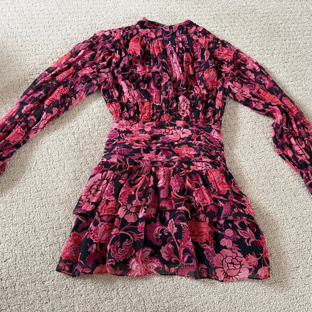 Revolve X HEMANT & NANDITA Crimson Rouched Mini Floral Dress B30 - Picture 5 of 15